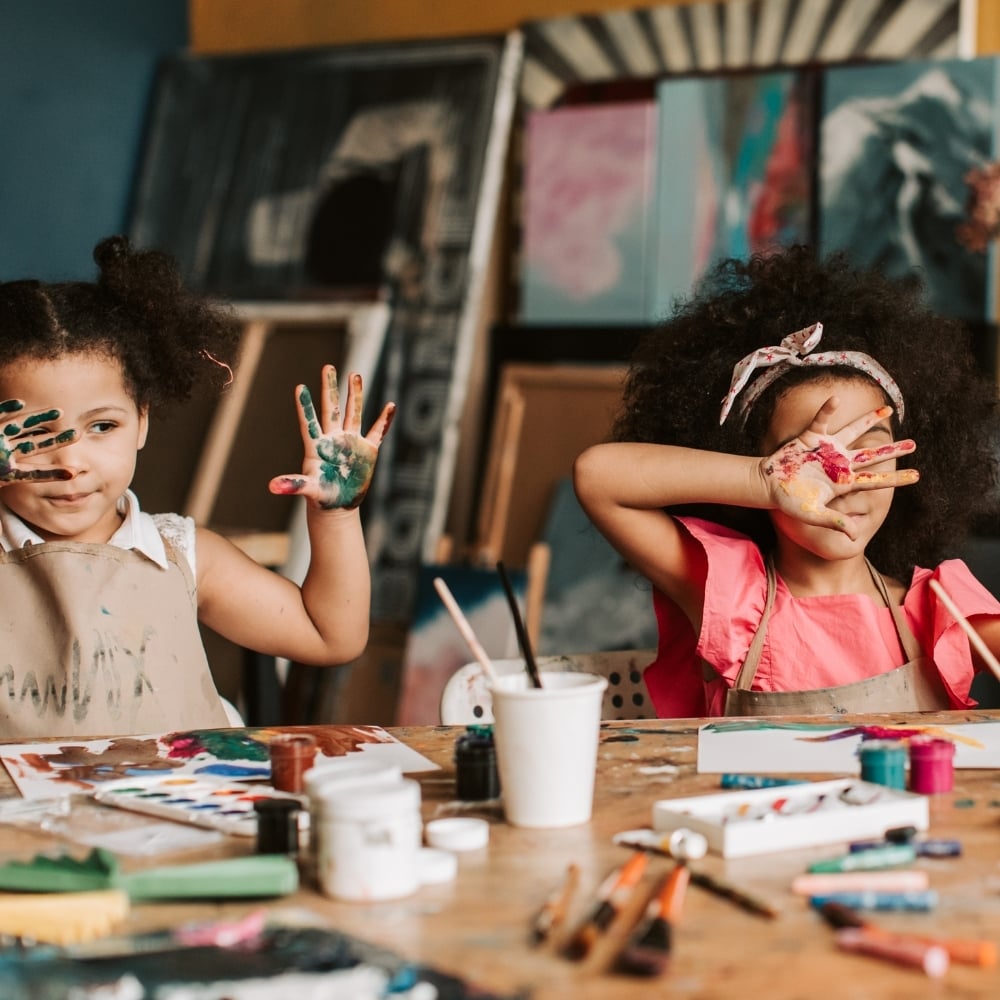 Children painting and drawing together, illustrating creativity, temperament, and learning styles explored through child birth charts Children painting and drawing together, illustrating creativity, temperament, and learning styles explored through child birth charts