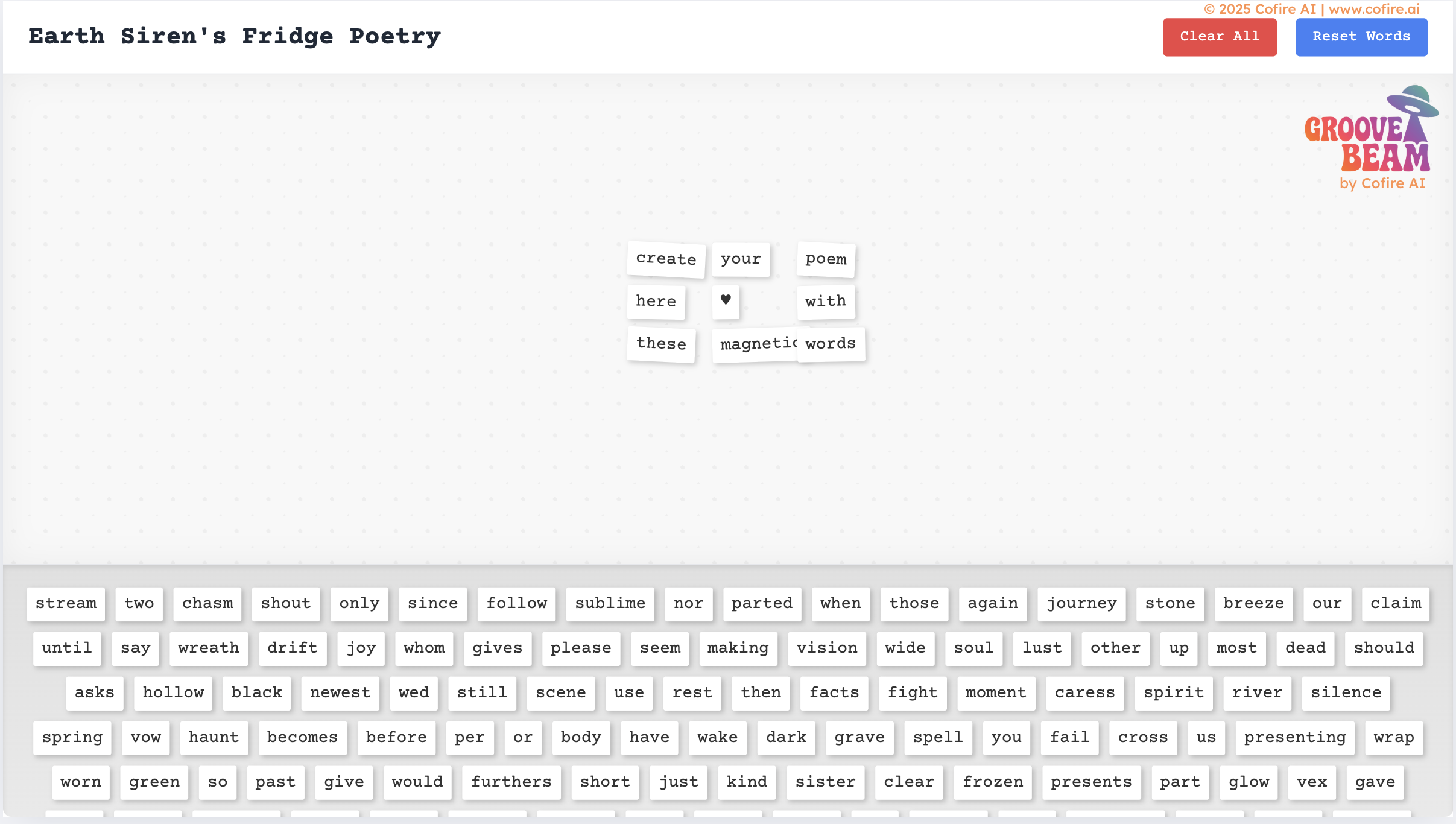 Earth Siren Fridge Poetry Interactive Poem Cofire AI | Groovebeam