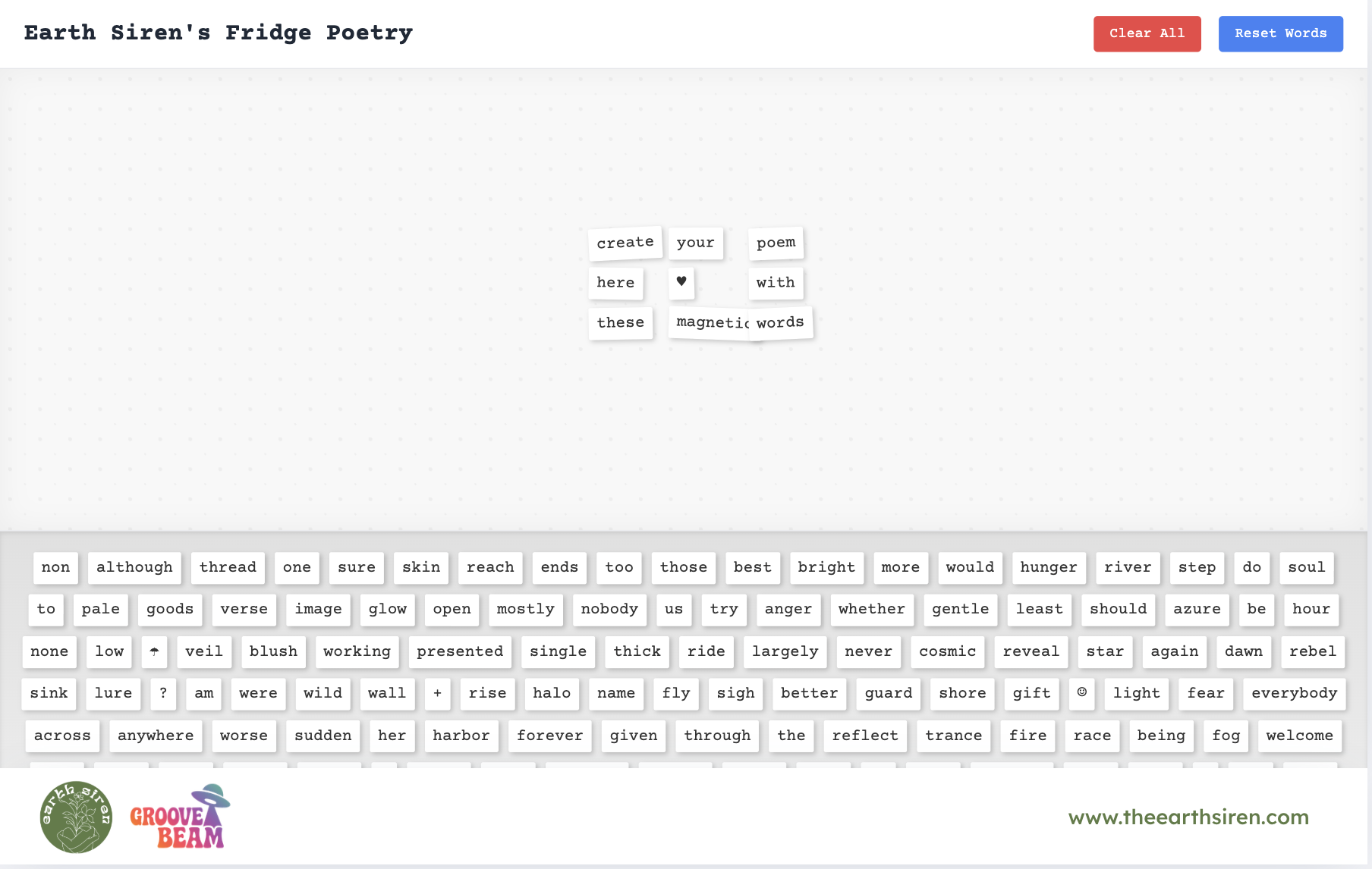 Illustration introducing the Meditative Fridge Poetry creative project The Earth Siren
