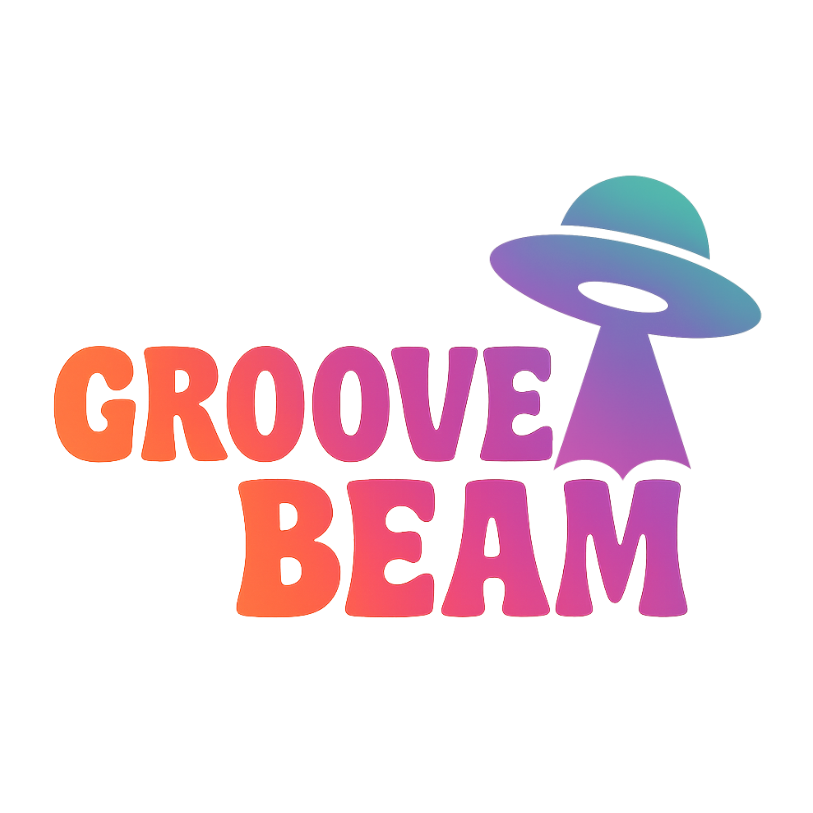 GrooveBeam logo with stylized lettering and a UFO graphic above the text